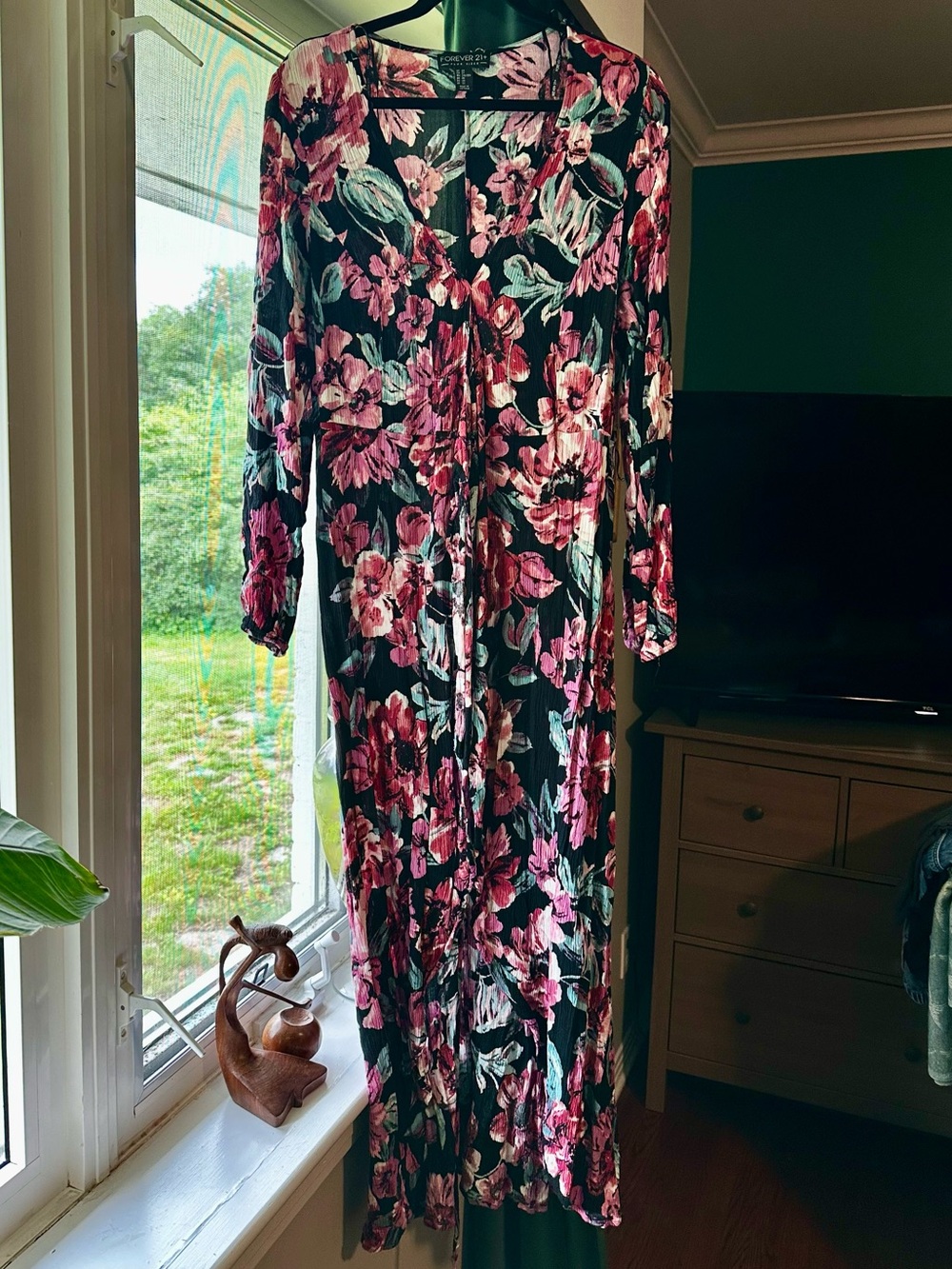 Floral Maxi wrap Dress with Pink & Green Blooms